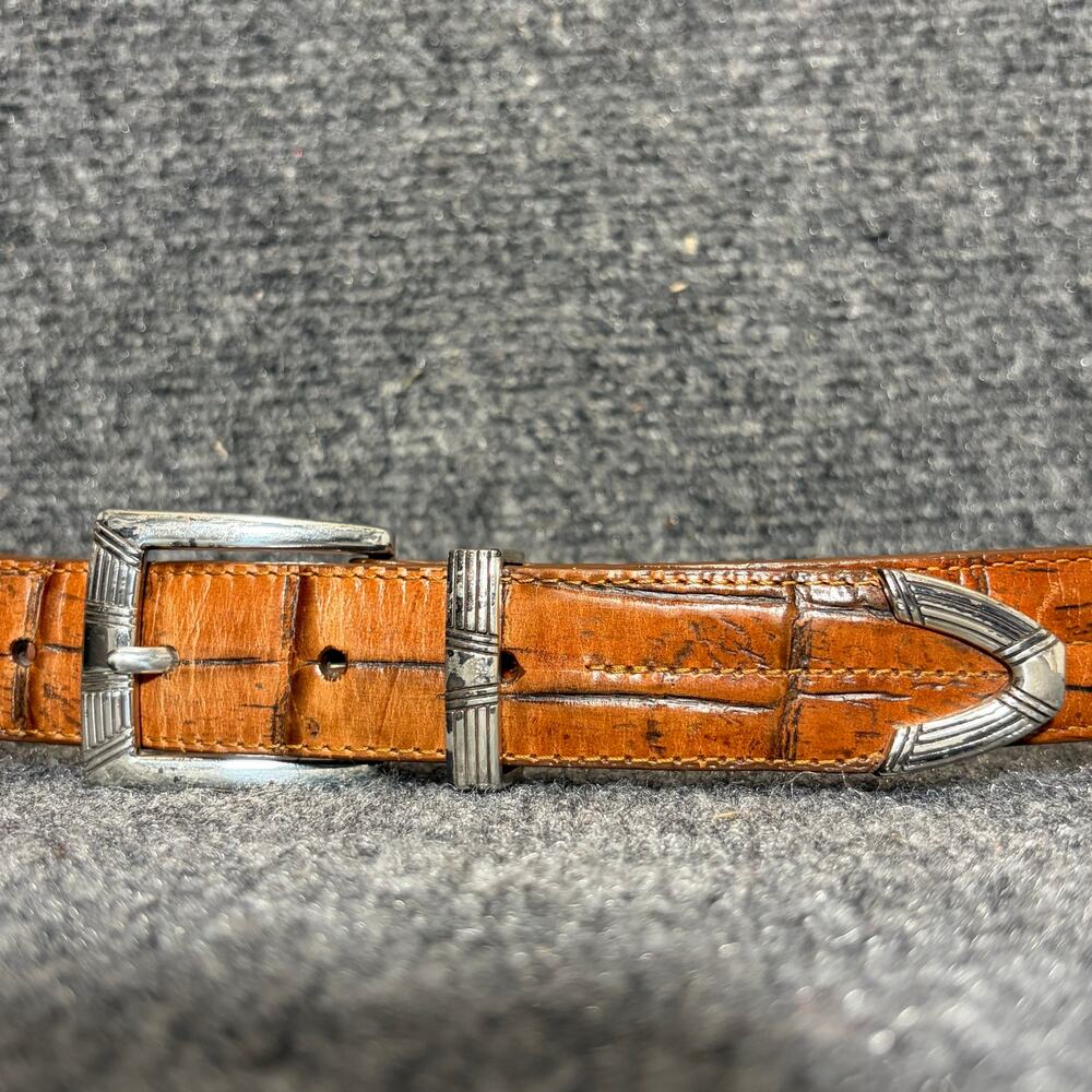 Onyx by Brighton Leather Belt Mens Size 34 Brown Animal Print Silver Hardware